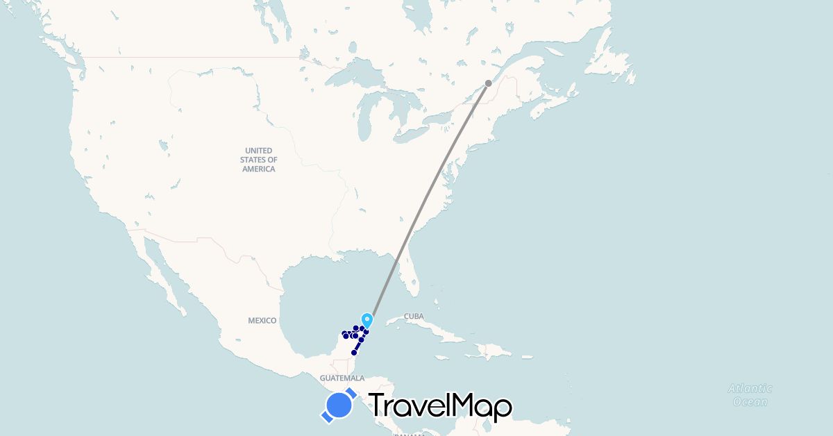 TravelMap itinerary: driving, plane, boat in Canada, Mexico (North America)